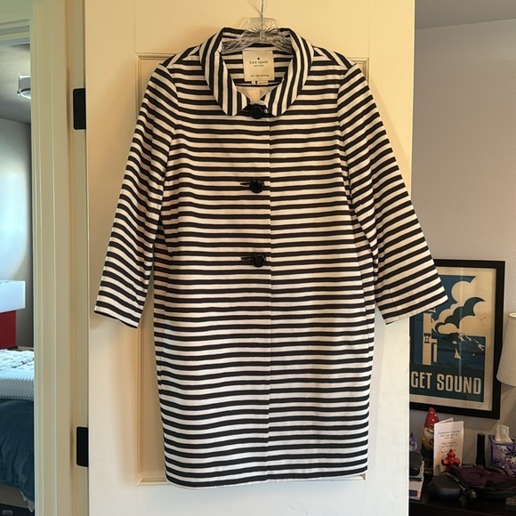 Kate Spade black/white stripe 3/4 sleeve coat - Picture 2 of 4